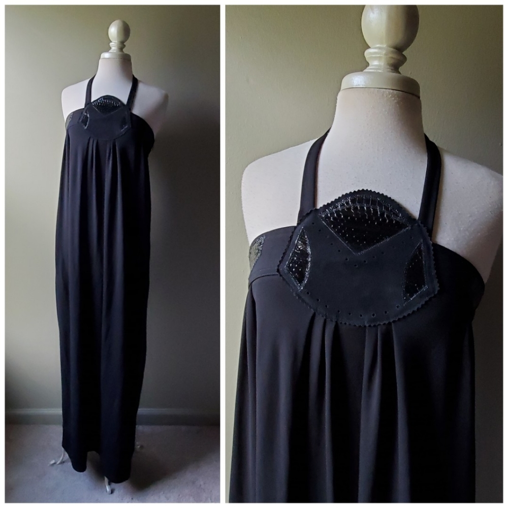 Leifsdottir Black Column Halter Maxi Dress Small
